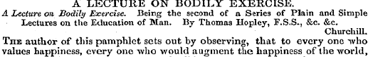 A LECTURE ON BODILY EXERCISE. A Lecture ...