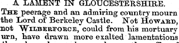 A LAMENT IN GLOUCESTERSHIRE. The peerage...