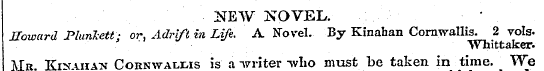 NEW NOVEL. Howard Plunkett- or, Adrift i...