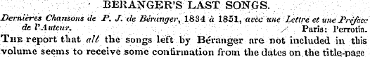 BERANGER'S LAST SONGS. Dernieres Chanson...