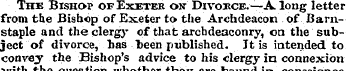 The Bishop of Exeter ok Divorce.—A long ...