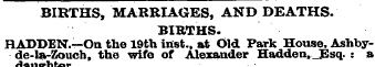 BIRTHS, MARRIAGES, AND DEATHS. BIRTHS. H...
