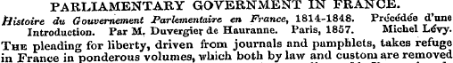 PARLIAMENTARY GOVERNMENT IN FRANCE. tiis...