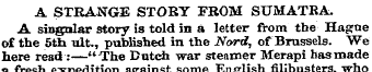 A STRANGE STORY FROM SUMATEA. A singular...