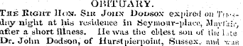 OBITUARY. The Kight Hon. Siu John Doi>so...