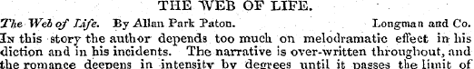 THE WEB OF LIFE. The Wei of Life. By All...