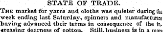 STATJB OF TRADE. The market for yarns an...