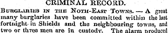 CRIMINAL RECORD. Burglaries in the Noth-...
