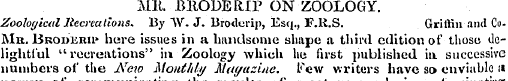 MM. BllODERir ON ZOOLOGY. Zoological Rec...