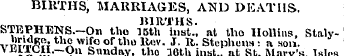BIRTHS, MARRIAGES, AND DEATHS. STKPHENS....