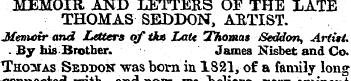 MEMOIR AND LETTERS OF THE LATE THOMAS SE...