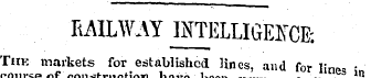 RAILWAY INTELLIGENCE; The markets for es...