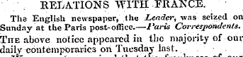 RELATIONS WITH .FRANCE. The English news...
