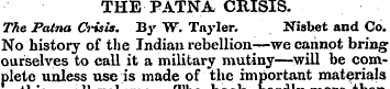 THE PATNA CRISIS. The Patna Ci-isis. By ...