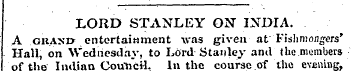 LORD STANLEY ON INDIA. A grand entertain...