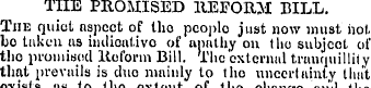 THE PROMISED REFORM BILL. The quiet aspe...
