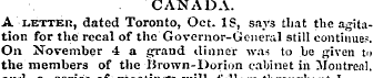 CANADA. A letter, dated Toronto, Oct. IS...