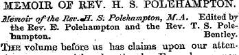 MEMOIR CXEREV. H. S. POLTSHAMPTON. Memoi...