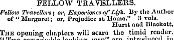FELLOW TRAVELLERS. Fellow Travellers; or...
