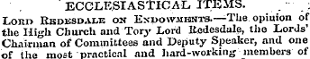 ECCLESIASTICAL, ITEMS. Lonn Rbdksdale on...