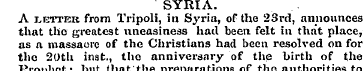 SYRIA. A IvETtkr from Tripoli, in Syria,...