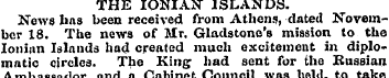 THE IONIAN ISLANDS. News has been receiv...