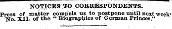 NOTICES TO CORRESPONDENTS. Press of matt...