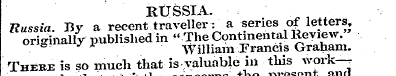 RUSSIA. Russia. By a recent traveller: a...