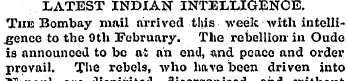 LATEST INDIAN INTELLIGENCE. The Bombay m...