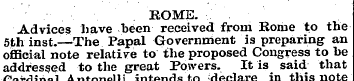 ROME. Advices have been received from Ro...