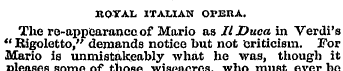 ROYAL ITALIAN OPERA. The re-appearance o...
