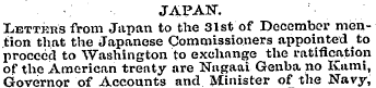 JAPAN". Lettrus from Japan to the 31st o...