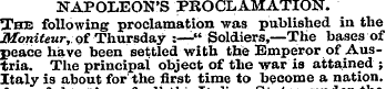 NAPOLEON'S PROCLAMATION. !The following ...