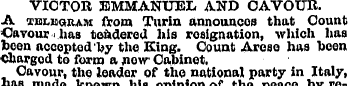 VICTOR EMMANUEL AND OAVOUR. A telegram f...