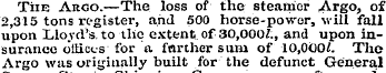 The Argo.—The loss of the steamer Argo, ...