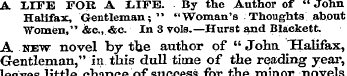 A LIFE FOR A IiIFE. By the Author of " J...