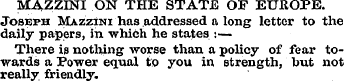 MAZZINI ON THE STATE OF EUROPE. Joseph M...