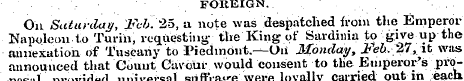 FOREIGN. On Saturday, Feb. 2o, a note wa...