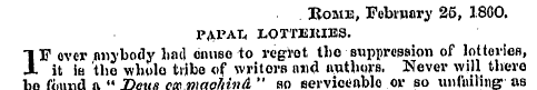 Rome, February 25, 18C0. PAPAT ^ LOTTERI...