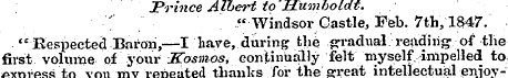 Prince Albert toHumboldt. - ¦'" .?« Wind...