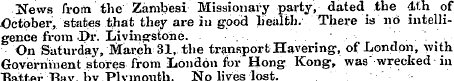 News from the "Zambesi- Missionary party...