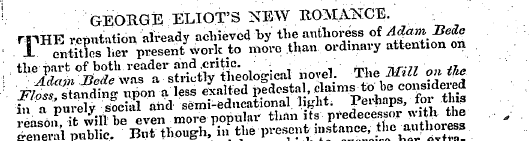 '• GEOKGE ELIOT'S NEW HOMAl^TCE. rpHE re...