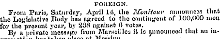 FOUEIQN. From Paris, Saturday, April 14,...