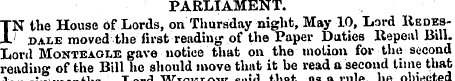 PARLIAMENT. IN the House of Lords, on Th...