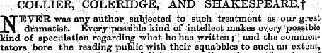 COLLIER, COLERIDGE, AND SHAKESPEARE.j "V...