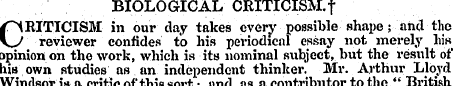 BIOLOGICAL CRITICISM. f f^ KITICISM in o...