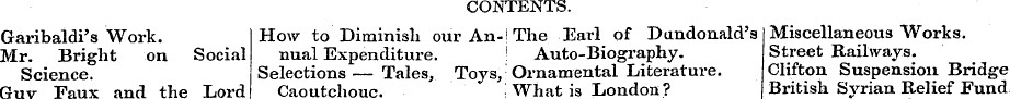 CONTENTS. Garibaldi's Work. How to Dimin...