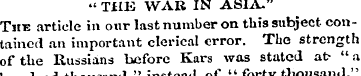 " THE WAR IN ASIA." Tiik article in our ...