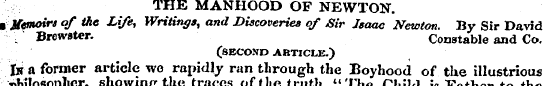 THE MANHOOD OF NEWTON. Memoirs of the Li...