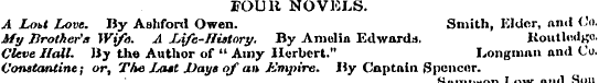 FOUR NOVELS. A Lobt Love. By Aahfonl Owe...